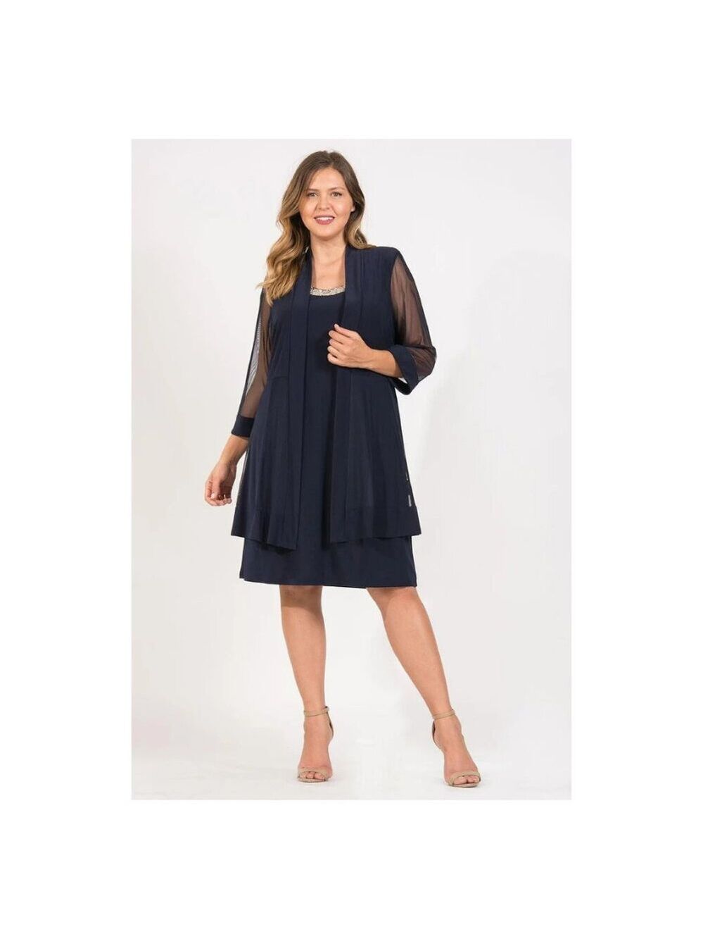 R&M Richards Two Piece Dress with Jacket 14 NWT Navy